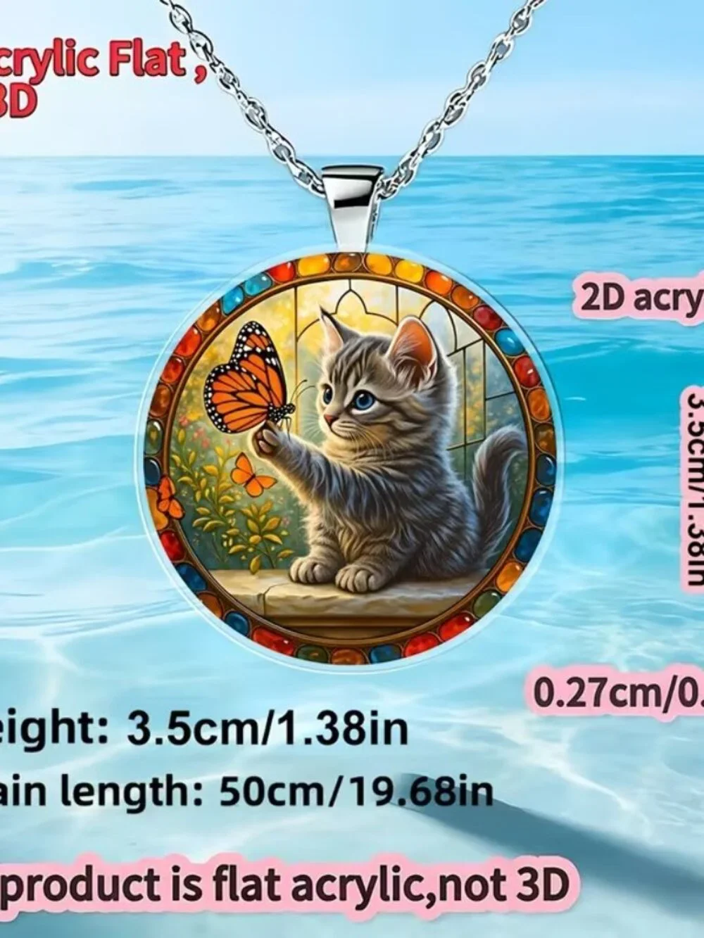 Round Acrylic KITTY CAT Pendant Necklace